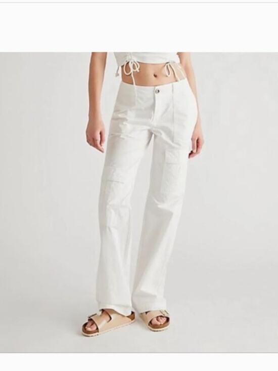 Free People Pants - Free People The Thing Is Low Rise Utility Pants Size 2 XS Optic White Y2K Baggy